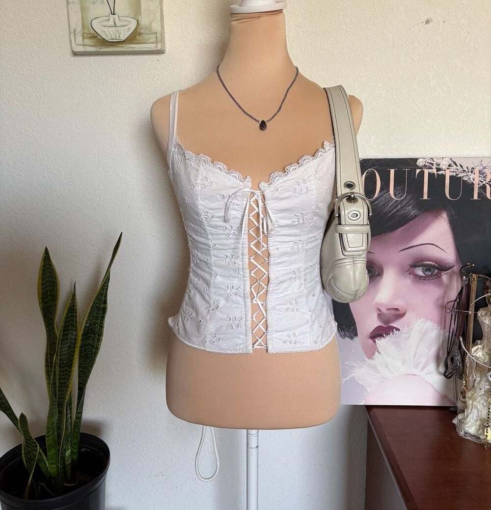 Y2K Papillon Blanc White Lace Corset Top